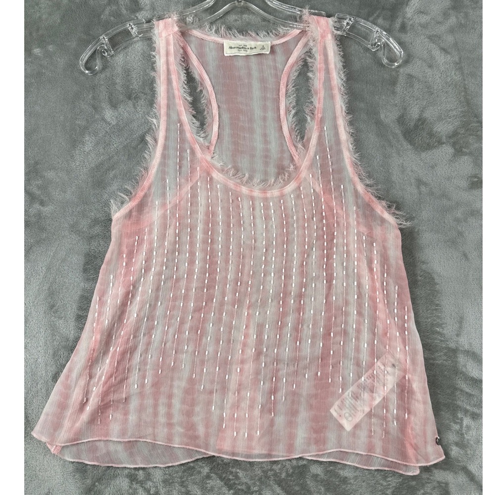 Abercrombie & Fitch Pink Tie Dye Beaded Fringe Racerback Tank Top Small